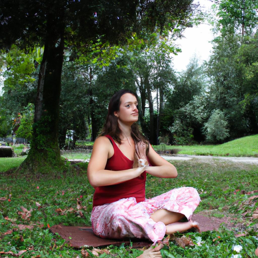 Woman meditating in a park
